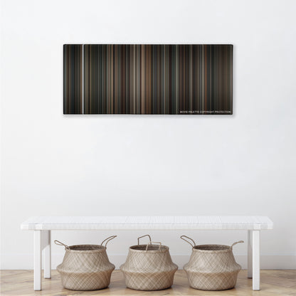 American Gangster color palette canvas above a white bench with three woven baskets