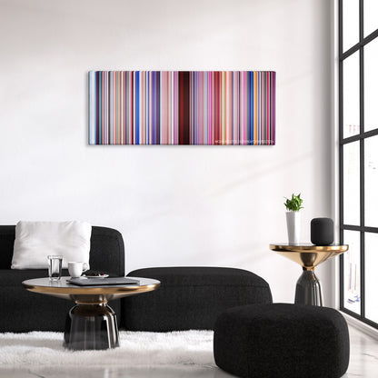 Neon Genesis Evangelion: The End of Evangelion color palette canvas above a black sofa with a gold-topped table