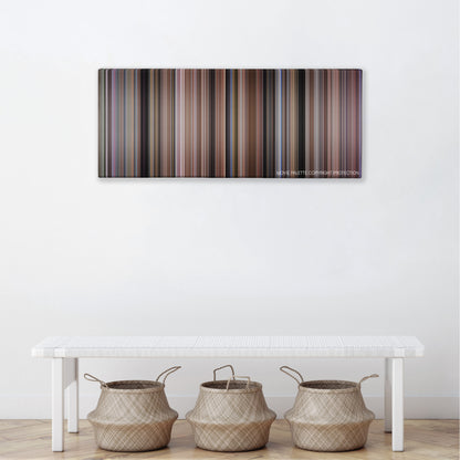 Tommy Boy color palette canvas above a white bench with three woven baskets