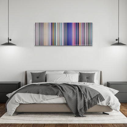 Cinderella color palette canvas above a bed, between two black pendant lamps