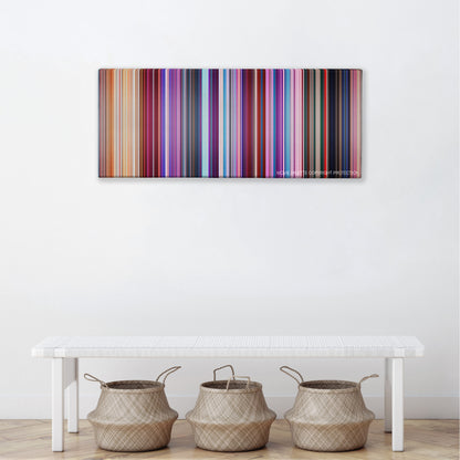 The Lego Movie 2: The Second Part color palette canvas above a white bench with three woven baskets