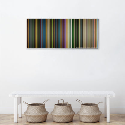 X-Men: Apocalypse color palette canvas above a white bench with three woven baskets
