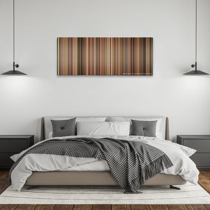 Bridge to Terabithia color palette canvas above a bed, between two black pendant lamps