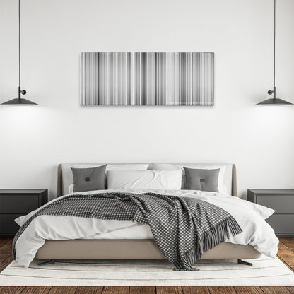 Tokyo Story color palette canvas above a bed, between two black pendant lamps