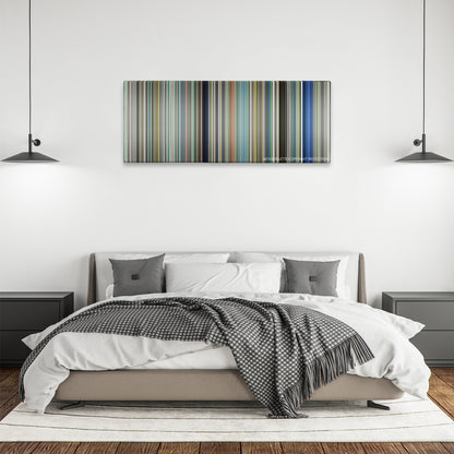 A Silent Voice: The Movie color palette canvas above a bed, between two black pendant lamps