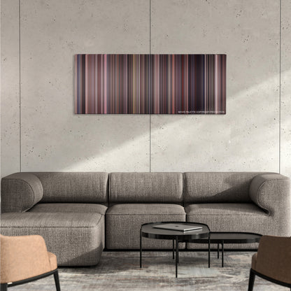 Honey, I Shrunk the Kids color palette canvas on a concrete wall above a gray sectional sofa