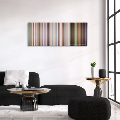 Raatchasan color palette canvas above a black sofa with a gold-topped table