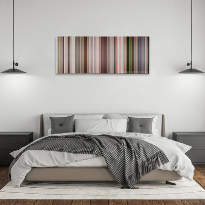 Bruno color palette canvas above a bed, between two black pendant lamps