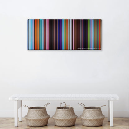 The Peanuts Movie color palette canvas above a white bench with three woven baskets
