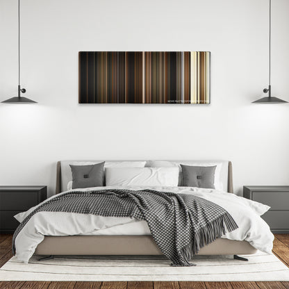 The Fountain color palette canvas above a bed, between two black pendant lamps