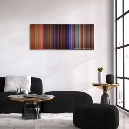 Eyes Wide Shut color palette canvas above a black sofa with a gold-topped table