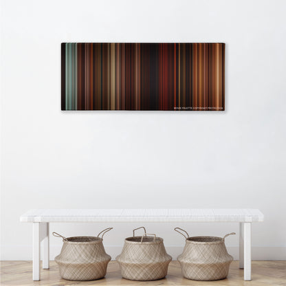 Gangs of New York color palette canvas above a white bench with three woven baskets