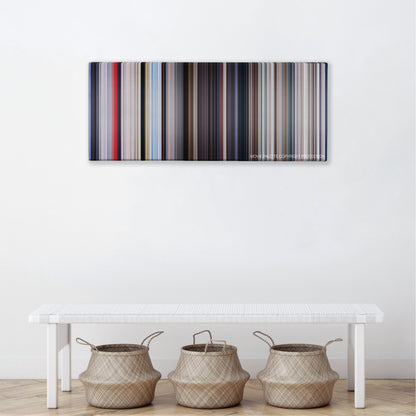 Superman color palette canvas above a white bench with three woven baskets