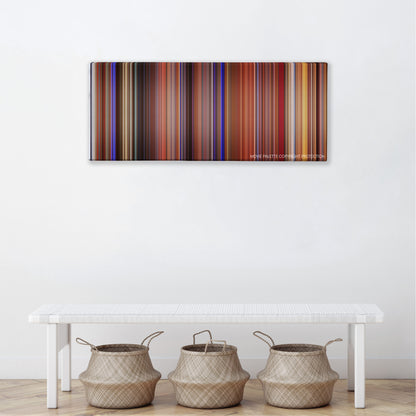 All About My Mother color palette canvas above a white bench with three woven baskets