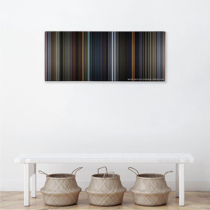 Fantastic Beasts and Where to Find Them color palette canvas above a white bench with three woven baskets