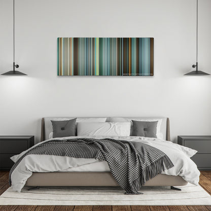 Green Street Hooligans color palette canvas above a bed, between two black pendant lamps