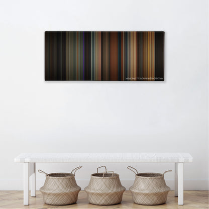 Rent color palette canvas above a white bench with three woven baskets