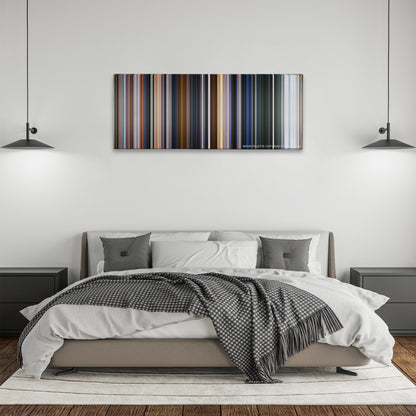 The Chronicles of Narnia: The Voyage of the Dawn Treader color palette canvas above a bed, between two black pendant lamps