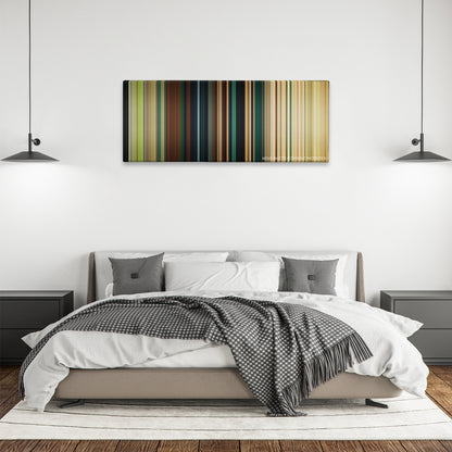 Maleficent: Mistress of Evil color palette canvas above a bed, between two black pendant lamps