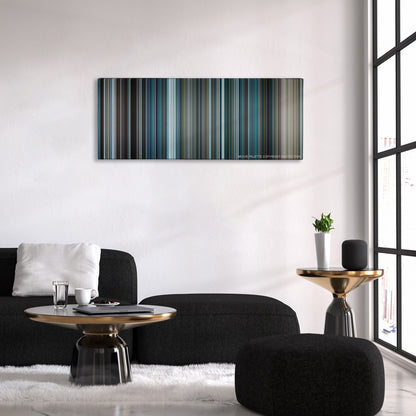 The Bourne Legacy color palette canvas above a black sofa with a gold-topped table