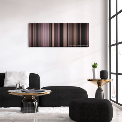 Uncle Buck color palette canvas above a black sofa with a gold-topped table