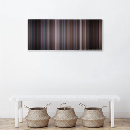 American Pie color palette canvas above a white bench with three woven baskets
