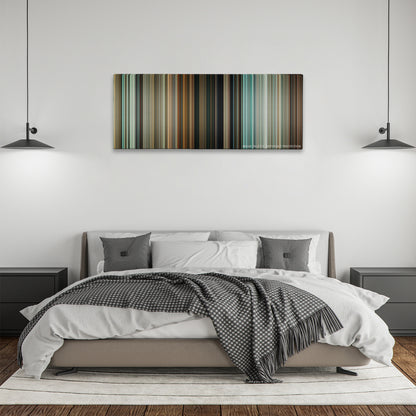 The Skin I Live In color palette canvas above a bed, between two black pendant lamps