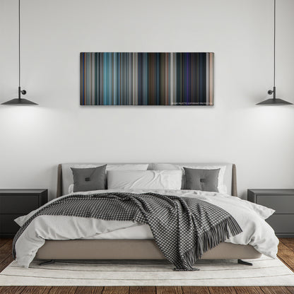 Jack Reacher: Never Go Back color palette canvas above a bed, between two black pendant lamps