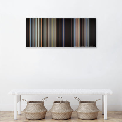 Unforgiven color palette canvas above a white bench with three woven baskets