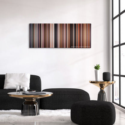 The Adventures of Priscilla, Queen of the Desert color palette canvas above a black sofa with a gold-topped table