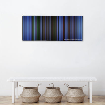Saw color palette canvas above a white bench with three woven baskets