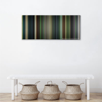 Platoon color palette canvas above a white bench with three woven baskets