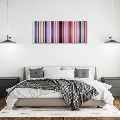 Neon Genesis Evangelion: The End of Evangelion color palette canvas above a bed, between two black pendant lamps