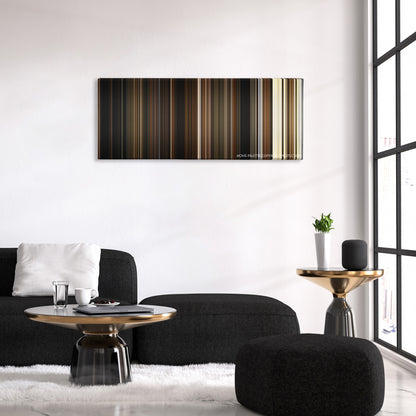 The Fountain color palette canvas above a black sofa with a gold-topped table