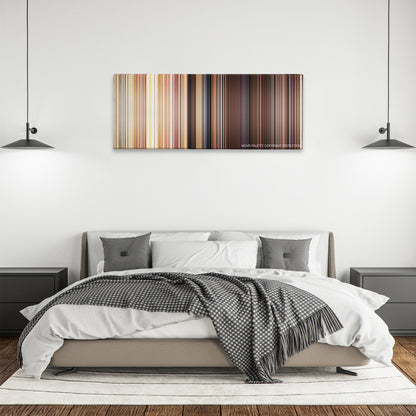Autumn Sonata color palette canvas above a bed, between two black pendant lamps