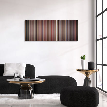 Empire Records color palette canvas above a black sofa with a gold-topped table