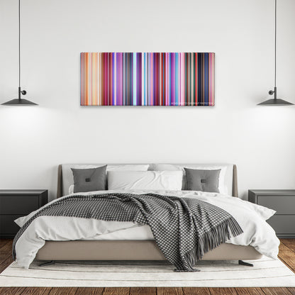 The Lego Movie 2: The Second Part color palette canvas above a bed, between two black pendant lamps