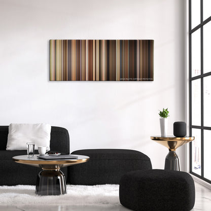 Bewitched color palette canvas above a black sofa with a gold-topped table