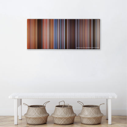 Cool Runnings color palette canvas above a white bench with three woven baskets