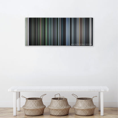 Come and See color palette canvas above a white bench with three woven baskets