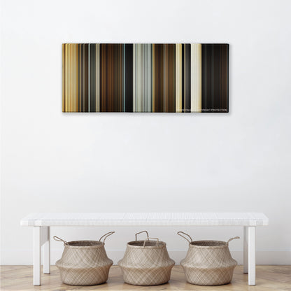Spectre color palette canvas above a white bench with three woven baskets