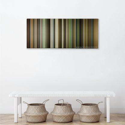 Green Book color palette canvas above a white bench with three woven baskets