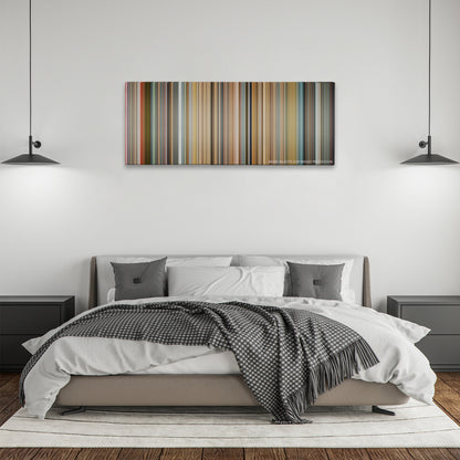 Good Bye Lenin! color palette canvas above a bed, between two black pendant lamps