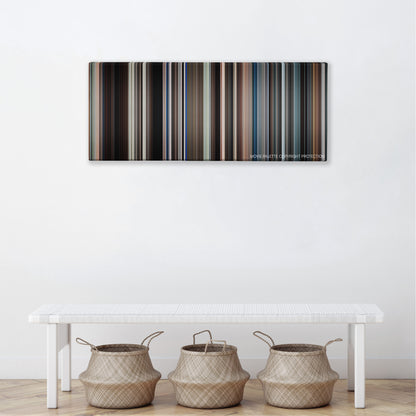 The Last Song color palette canvas above a white bench with three woven baskets