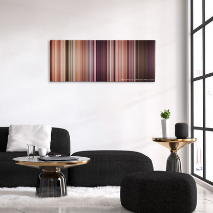 The Hot Chick color palette canvas above a black sofa with a gold-topped table