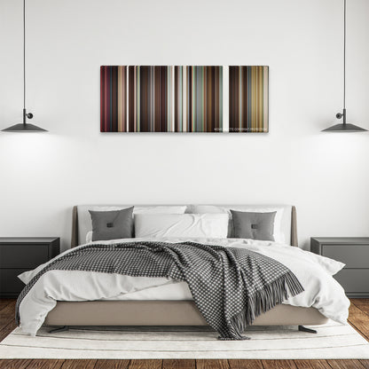Something Borrowed color palette canvas above a bed, between two black pendant lamps