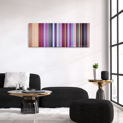 The Lego Movie 2: The Second Part color palette canvas above a black sofa with a gold-topped table