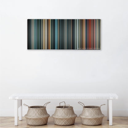 Justice League color palette canvas above a white bench with three woven baskets
