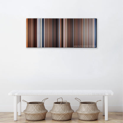 Splash color palette canvas above a white bench with three woven baskets