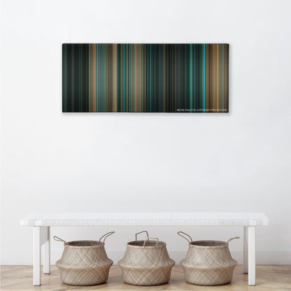 Live Free or Die Hard color palette canvas above a white bench with three woven baskets